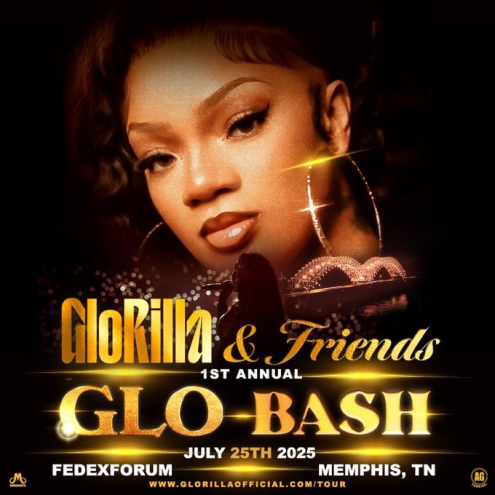 Jason_Mgmt's tweet photo. 1st Annual GLO BASH!!! !! JULY 25th 2025 @ FedExForum Starring GLORILLA &amp; FRIENDS O
#Memphis
Tickets for the GloRidaz are available tomorrow at 10am local, and general on-sale is on Friday at 10am local Link in her bio! @GloTheofficial https://t.co/rr2aOTmKvI