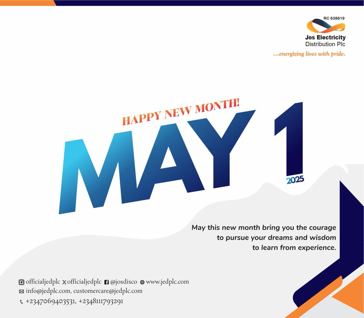 We wish you a fantastic MAY, 2025!

#jedplc
#energizingliveswithpride 
#happynewmonth