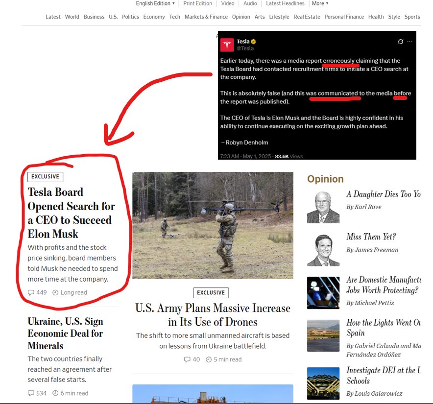 <a href="/elonmusk/">Elon Musk</a> Cancel your WSJ subscription: just look at this. They are actively mislead you. <a href="/WSJ/">The Wall Street Journal</a> knew it was a hoax and still spread it.