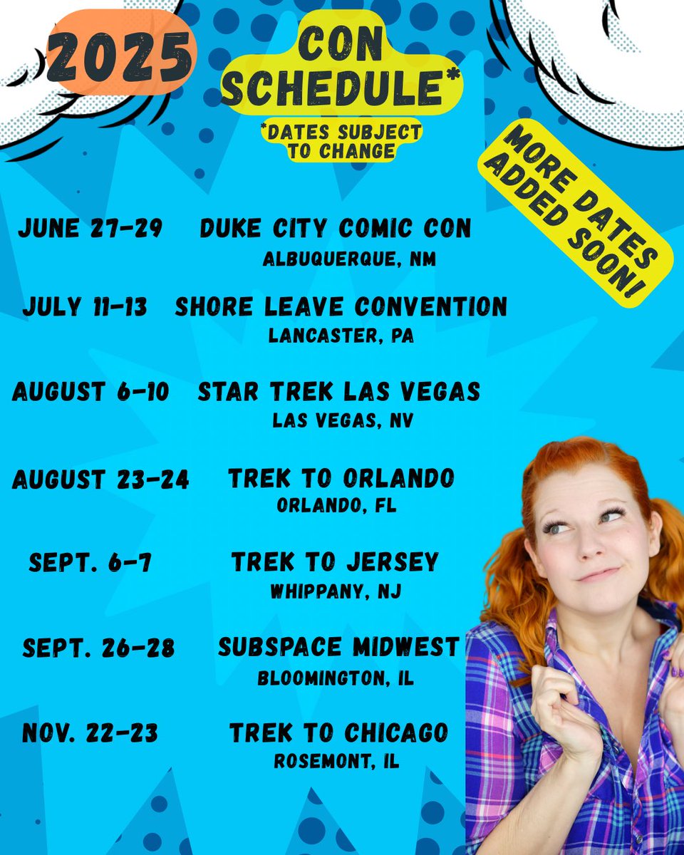 Catch me at a con near you! 
If there is a convention you would like me to guest/perform at, tag them in the comments and I’ll reach out to them for 2025/2026! 

Panels, music concerts, &amp; hosting galore!
#ConLife #Convention #StarTrek #comiccon