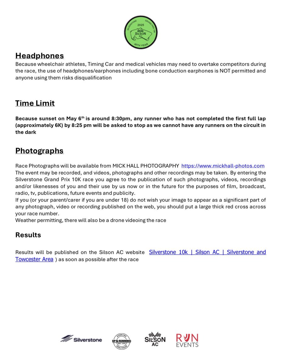 *****PLEASE READ*****
Final race information for competitors