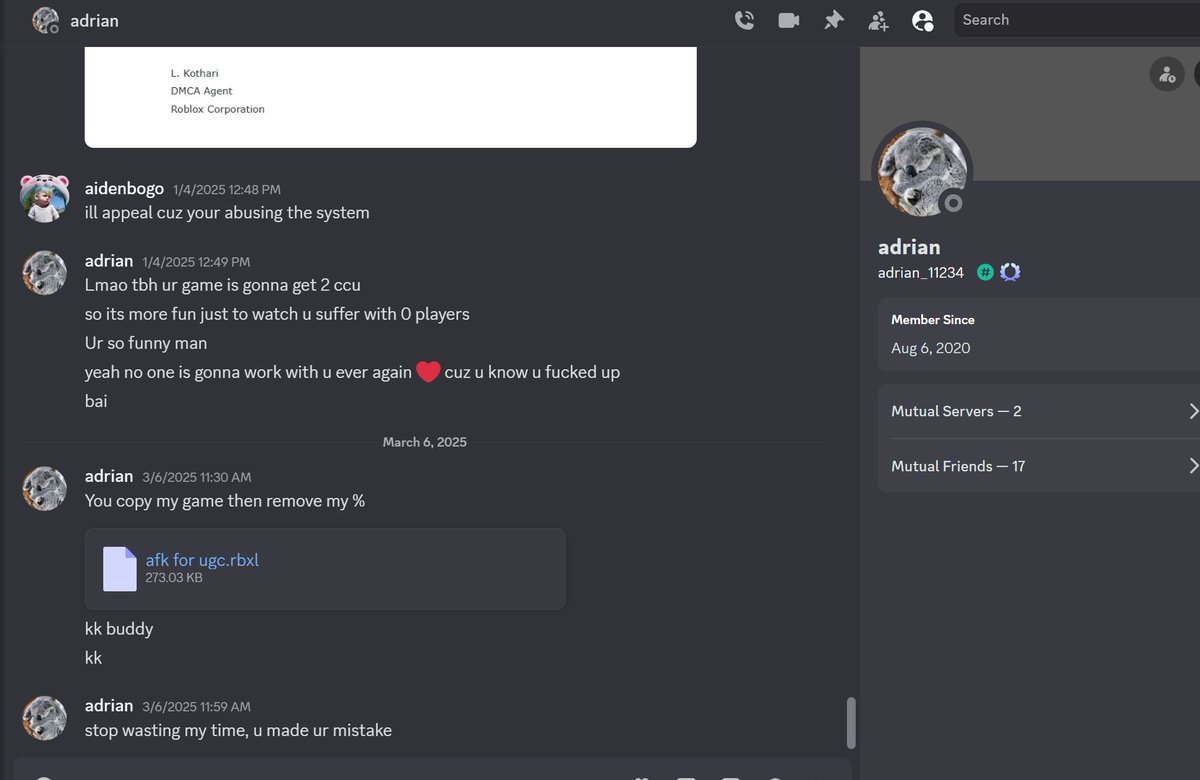 aidenbogoo's tweet photo. I wanted to come on here and talk about the owner of Grow a Garden or my old investor threatening to send me false DMCA'S. 
Adrian is BMWLUX 

Adrian's Roblox profile: https://t.co/avA5PdDT80

FOR LEGAL PURPOSES EVERYTHING HERE IS ALLEGED.

#ROBLOX #growagarden #RobloxDev #RobloxDevs 
Thread