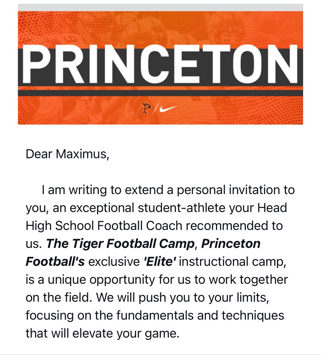 Maximus McKiernan (@maximus_qb) on Twitter photo Blessed to receive a personal invitation to Princeton’s football camp, thank you to @sverbit for reaching out. <a href="/PrincetonFTBL/">Princeton Football</a> <a href="/txqb/">Brian Thiebaud</a> <a href="/Wildbillfbg/">Bill Wilder</a> <a href="/coachburo/">Michael Buro</a> <a href="/CoachBobSurace/">Bob Surace '90</a> <a href="/paul_gunnoe/">Paul Gunnoe</a> <a href="/BillieFootball/">Battlin Billie FB</a> <a href="/DeanHerbort/">Dean Herbort</a> Blessed to receive a personal invitation to Princeton’s football camp, thank you to @sverbit for reaching out. <a href="/PrincetonFTBL/">Princeton Football</a> <a href="/txqb/">Brian Thiebaud</a> <a href="/Wildbillfbg/">Bill Wilder</a> <a href="/coachburo/">Michael Buro</a> <a href="/CoachBobSurace/">Bob Surace '90</a> <a href="/paul_gunnoe/">Paul Gunnoe</a> <a href="/BillieFootball/">Battlin Billie FB</a> <a href="/DeanHerbort/">Dean Herbort</a>