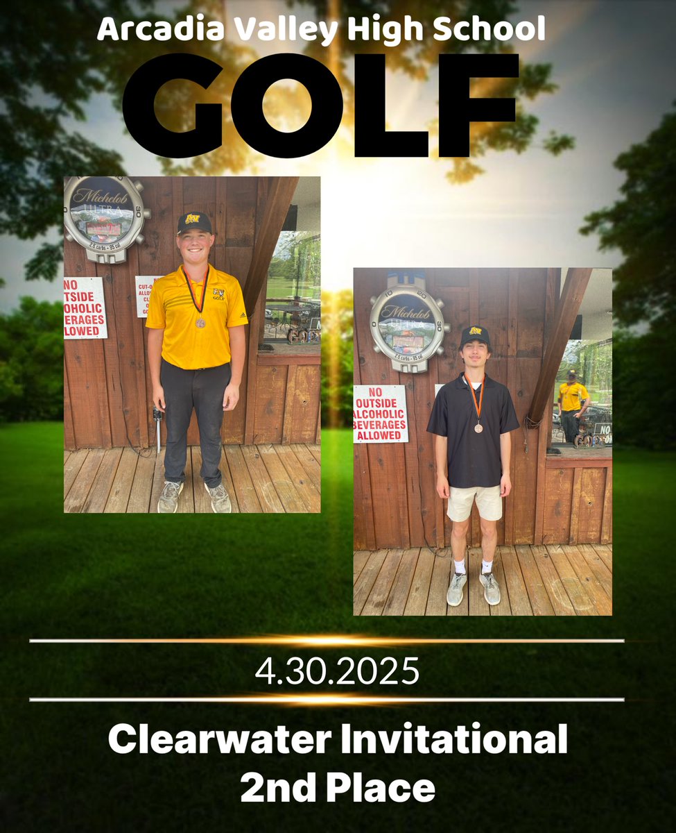 AV Golf finished 2nd in the Clearwater invitational today. Congratulations to Colin Racer for coming in 3rd and Sawyer Strange for finishing 5th! We are so proud of you!