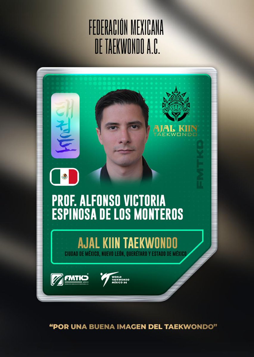 La Institución Ajal Kiin Taekwondo es dirigida por el profesor Alfonso Victoria Espinosa de los Monteros y tiene presencia con sus escuelas en la CDMX, Nuevo León, Querétaro y Estado de México.

Página de Facebook
facebook.com/profile.php?id…

¡Por una buena imagen del #Taekwondo!