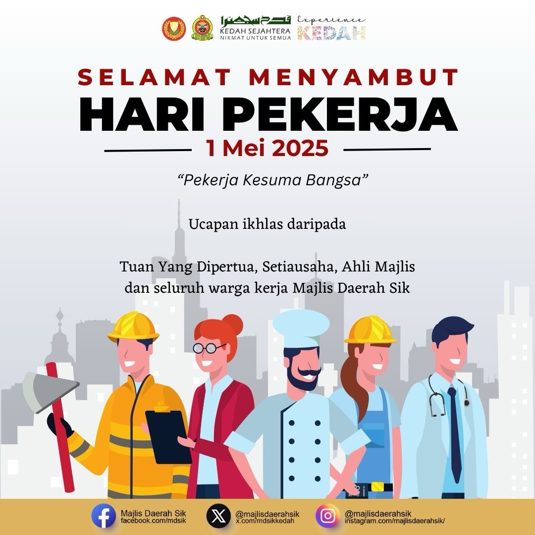 𝐒𝐄𝐋𝐀𝐌𝐀𝐓 𝐌𝐄𝐍𝐘𝐀𝐌𝐁𝐔𝐓 𝐇𝐀𝐑𝐈 𝐏𝐄𝐊𝐄𝐑𝐉𝐀

1 Mei 2025 | Khamis

---------------------
𝐼𝑘ℎ𝑙𝑎𝑠 𝐷𝑎𝑟𝑖𝑝𝑎𝑑𝑎 :

𝑌𝑎𝑛𝑔 𝐷𝑖𝑝𝑒𝑟𝑡𝑢𝑎, 𝑆𝑒𝑡𝑖𝑎𝑢𝑠𝑎ℎ𝑎, 𝐴ℎ𝑙𝑖 𝑀𝑎𝑗𝑙𝑖𝑠 &amp; 𝑆𝑒𝑙𝑢𝑟𝑢ℎ 𝑊𝑎𝑟𝑔𝑎 𝐾𝑒𝑟𝑗𝑎 𝑀𝑎𝑗𝑙𝑖𝑠 𝐷𝑎𝑒𝑟𝑎ℎ 𝑆𝑖𝑘