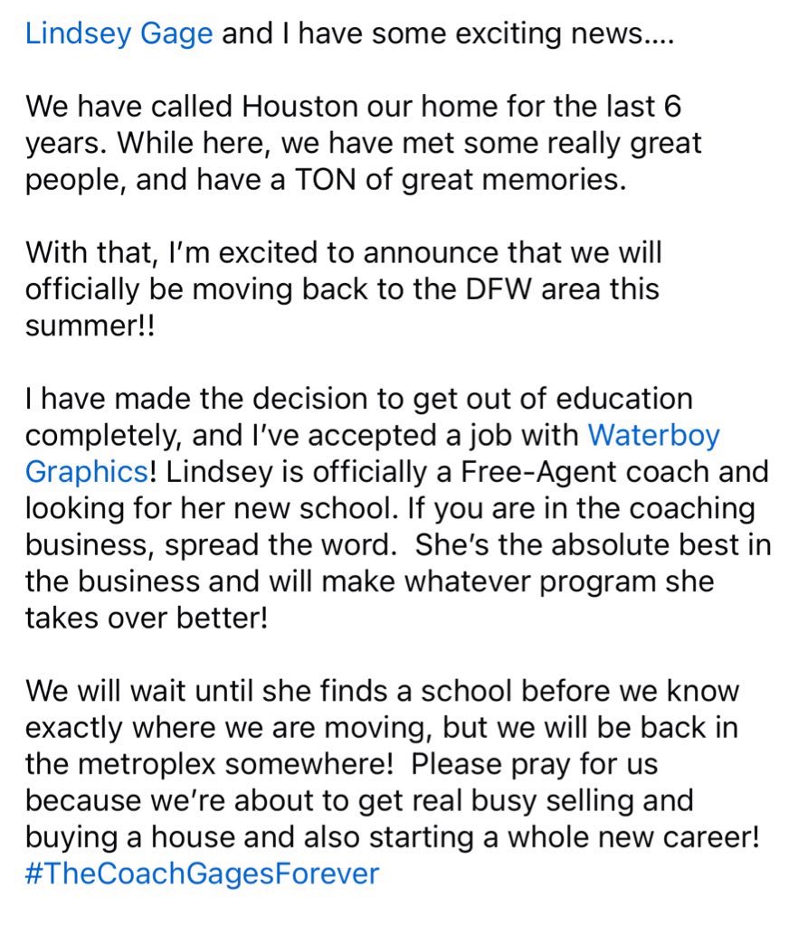 Exciting news for <a href="/lindseygage5/">Coach Lindsey Gage (Lacy)</a> and me!

#TheCoachGagesForever