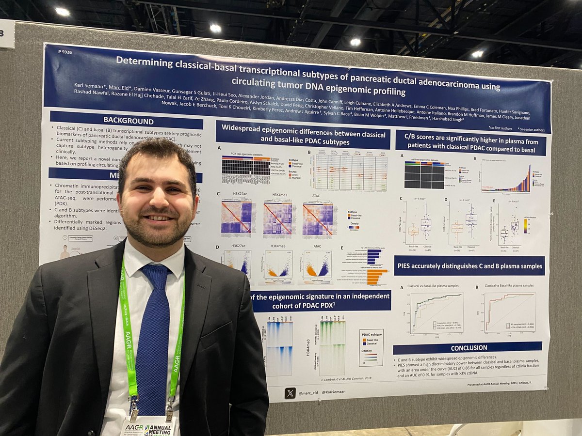 SylvanBacaLab's tweet image. Great poster presentations at #AACR25 by @zezhangzzz and @marc_eid on computational methods for epigenomic liquid biopsy and circulating signatures of pancreatic cancer subtypes.