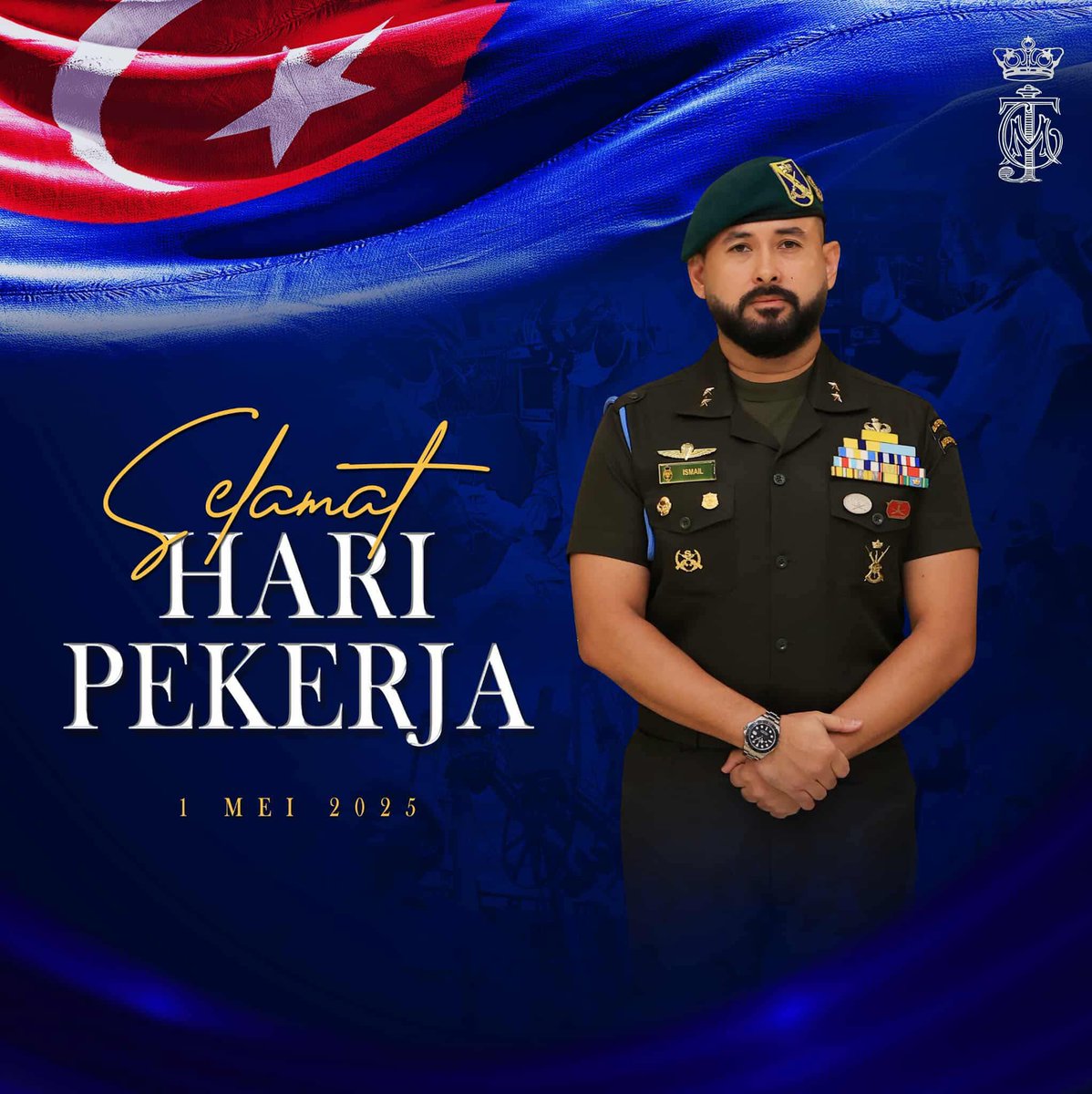 HRHJohorII's tweet photo. Saya ingin mengucapkan Selamat Hari Pekerja kepada para pekerja yang menjadi tulang belakang kejayaan negeri Johor. 

Terima kasih atas perjuangan dan pengorbanan anda. Selamat Hari Pekerja! https://t.co/7dtcLh0vl8