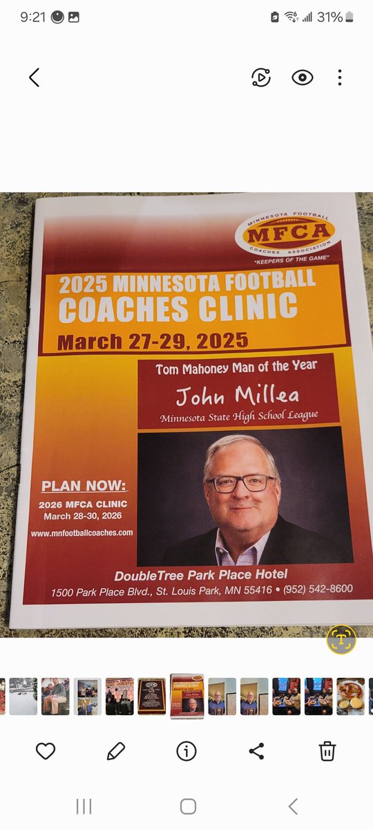 John Millea (@mshsljohn) on Twitter photo This happened a few weeks ago and I've been negligent in not publicly offering my gratitude and thanks to the Minnesota Football Coaches Association for this honor. Very, very humbling. <a href="/mfca_now/">MFCA-The Keepers of the Game</a> This happened a few weeks ago and I've been negligent in not publicly offering my gratitude and thanks to the Minnesota Football Coaches Association for this honor. Very, very humbling. <a href="/mfca_now/">MFCA-The Keepers of the Game</a>