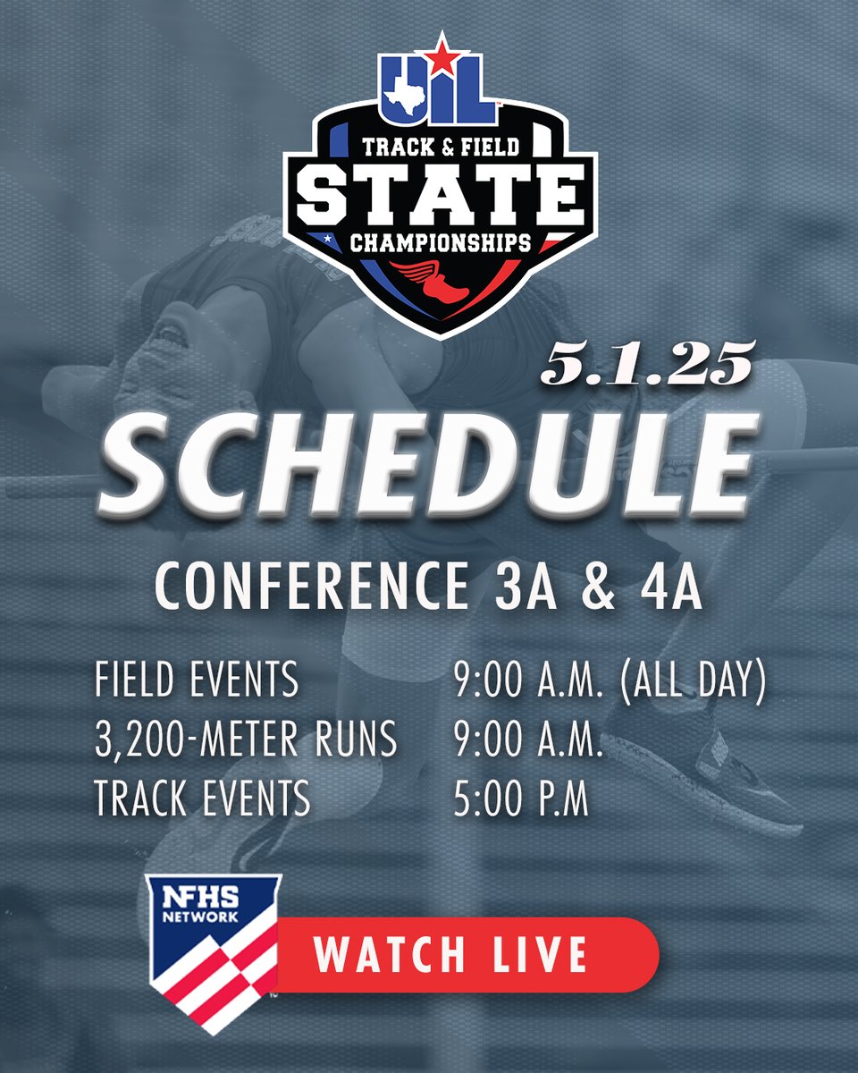 Texas UIL (@uiltexas) on Twitter photo Day 1 of the #UILState Track & Field Championships 🏃♀️🏃
🏟️ Event Info: uiltexas.org/track-field/st…
🎟️ Tickets: bit.ly/44FQFoY
📊 Live Results: uil.tfresult.com
📺 Stream Live on <a href="/NFHSNetwork/">NFHS Network</a>: bit.ly/3B3lT9N
📖 Digital Program: adobe.ly/4cGN1gO Day 1 of the #UILState Track & Field Championships 🏃♀️🏃
🏟️ Event Info: uiltexas.org/track-field/st…
🎟️ Tickets: bit.ly/44FQFoY
📊 Live Results: uil.tfresult.com
📺 Stream Live on <a href="/NFHSNetwork/">NFHS Network</a>: bit.ly/3B3lT9N
📖 Digital Program: adobe.ly/4cGN1gO