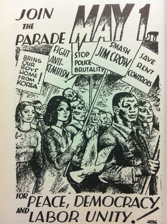 A poster for a May Day rally in New York, early 1950s.