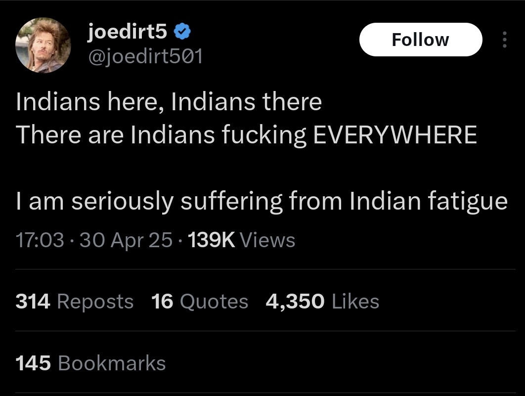 Narcissism and self centrism of some of these people is truly apalling. "My ancestors maybe bumfuck street shitters with 0 achievements but hey I got some stupid caste labels on me so the foreigners will welcome me for muh talent".. brother everybody hates you. Stay where you are