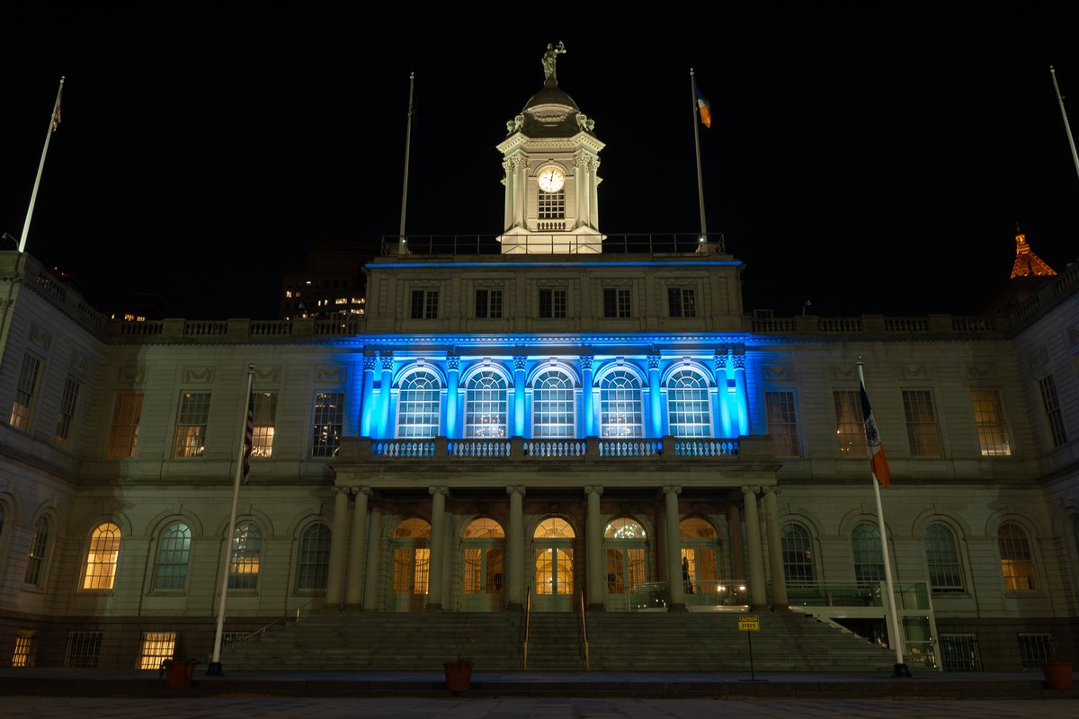 Tonight, NYC City Hall shines blue &amp; white as we honor Israel's 77th Independence Day. We illuminate in celebration of Yom Ha'atzmaut and stand with Israel and our Jewish community today and always.