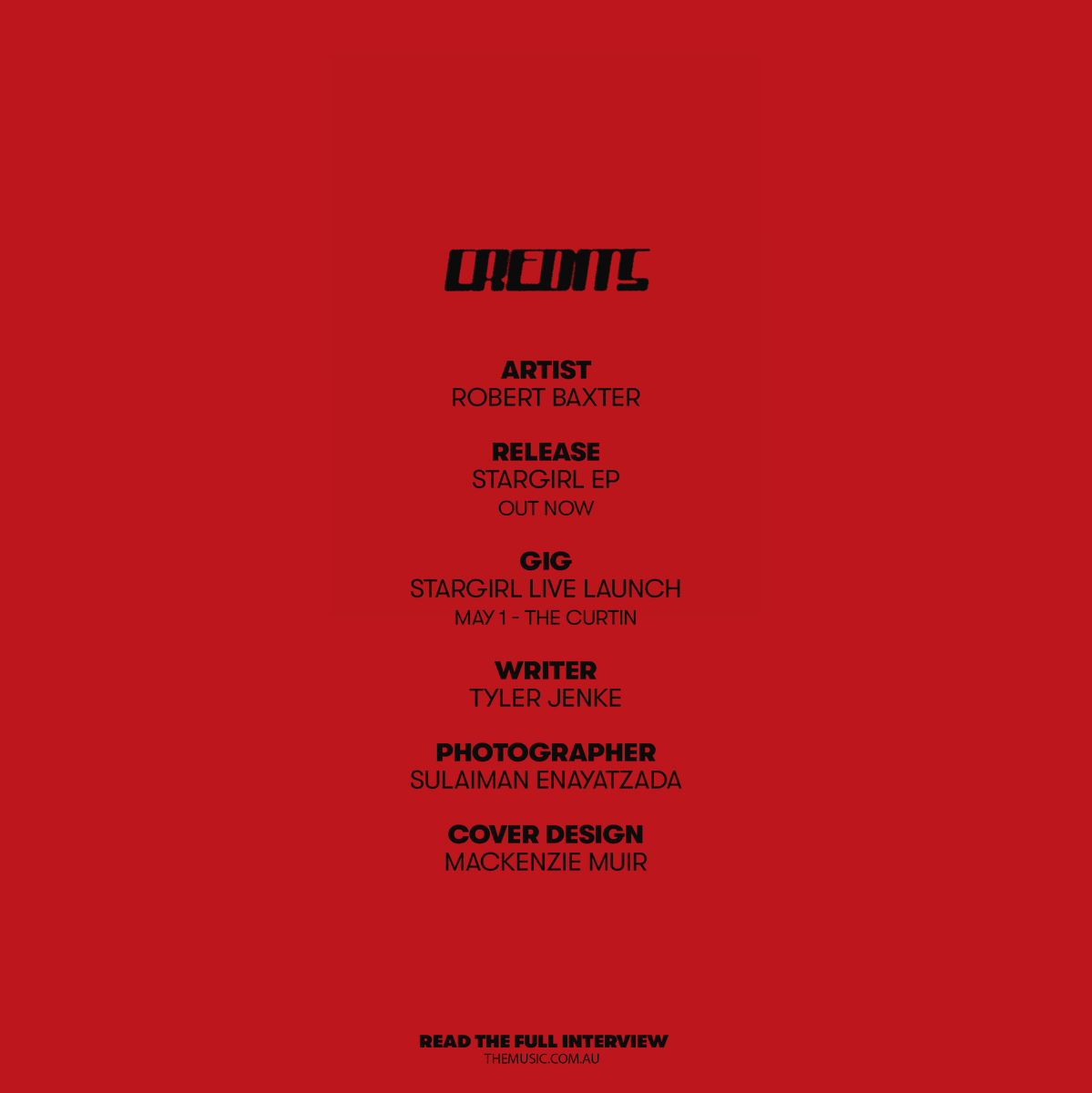 Please welcome this week's cover star: Robert Baxter!

As Robert Baxter celebrates the release of their latest EP, 'STARGIRL,' it's clear they're operating at their peak, with fun, freedom, and queer joy at the forefront.

Check out the cover story: themusic.com.au/features/rober…