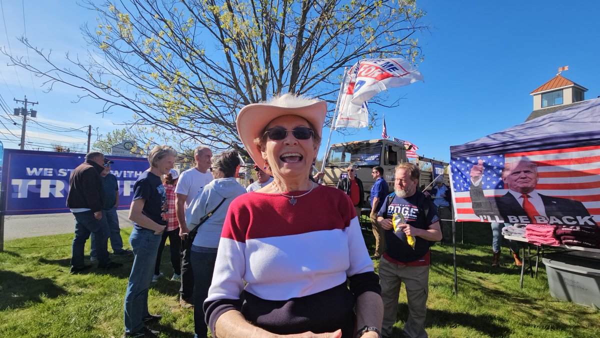 Hundreds of patriots attended the Trump rally to celebrate 100 days in the office of President Trump in Salem, New Hampshire on Wednesday, April 30, 2025 from 2:30 - 6pm at 401 Main St, Salem NH with pizza, cupcakes, potato salad, chips and all kinds of soft drinks. Thank you