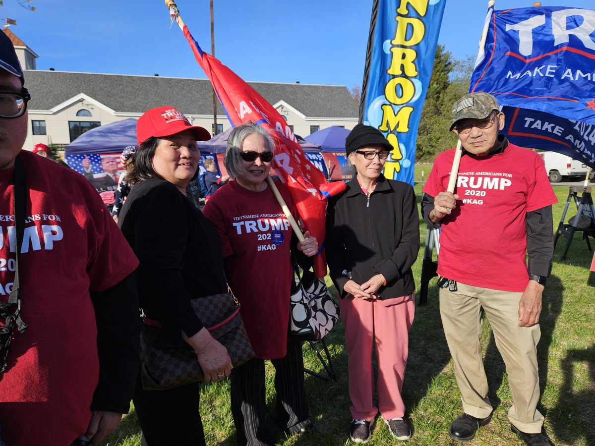 Hundreds of patriots attended the Trump rally to celebrate 100 days in the office of President Trump in Salem, New Hampshire on Wednesday, April 30, 2025 from 2:30 - 6pm at 401 Main St, Salem NH with pizza, cupcakes, potato salad, chips and all kinds of soft drinks. Thank you
