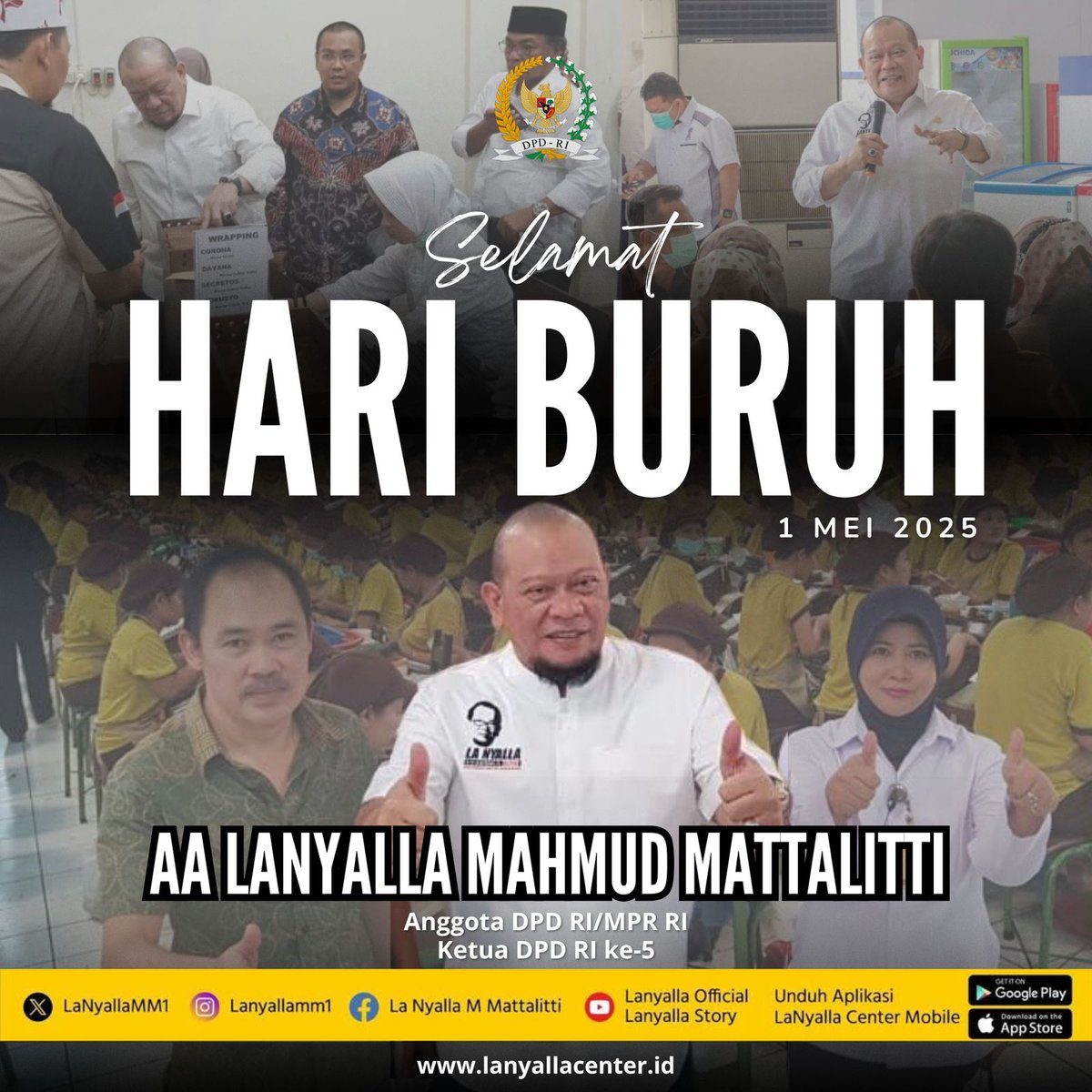 Selamat Hari Buruh 1 Mei, May Day.

Hari ini kita memperingati dedikasi, semangat, dan kontribusi para pekerja yang menjadi tulang punggung pembangunan bangsa. 

#lanyalla #dpdri #HariBuruh2025 #MayDay2025