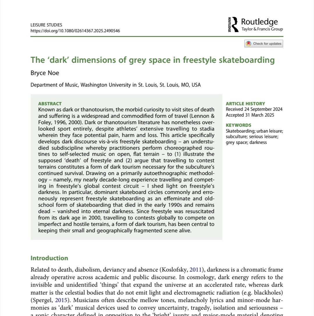 Bryce Noe (@skateleological) on Twitter photo Thrilled to share that my first journal article was published in Leisure Studies earlier this month (DM me for the PDF)! Beyond stoked to contribute to this groundbreaking special issue that <a href="/peejayohhsee/">Paul O'Connor</a>, <a href="/indigowilling/">Dr Indigo Willing</a>, Sander Hölsgens, and Ben Duester are putting together! Thrilled to share that my first journal article was published in Leisure Studies earlier this month (DM me for the PDF)! Beyond stoked to contribute to this groundbreaking special issue that <a href="/peejayohhsee/">Paul O'Connor</a>, <a href="/indigowilling/">Dr Indigo Willing</a>, Sander Hölsgens, and Ben Duester are putting together!