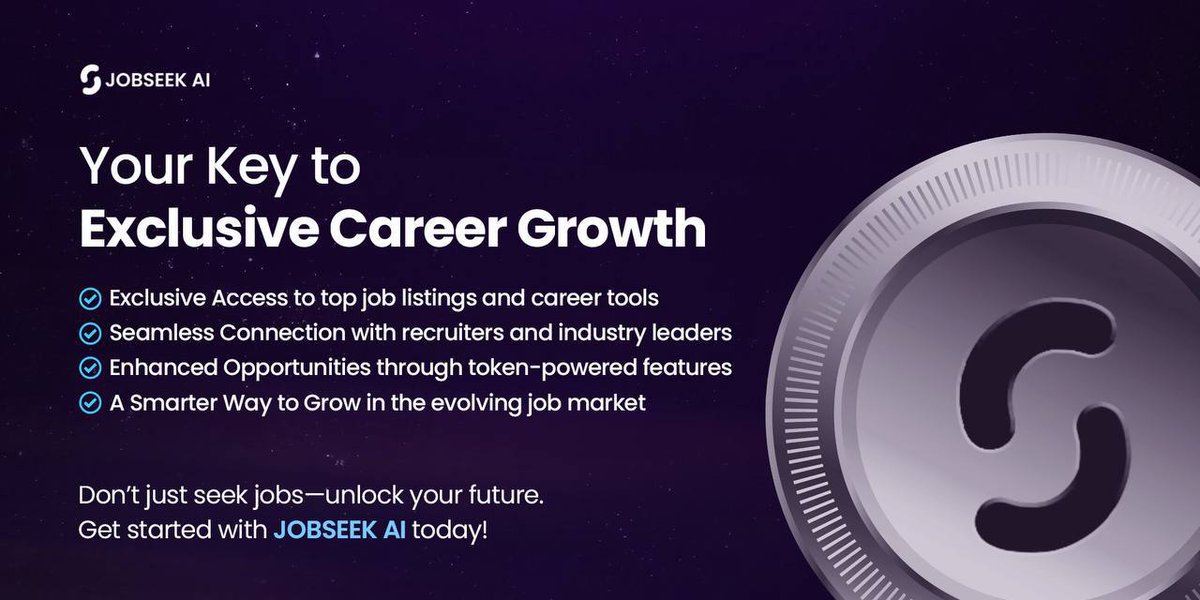 WiseCrypto_'s tweet photo. #JOBSEEK is making big moves in Web3!  
Pioneering decentralized hiring with real-world asset (RWA) integration. 💼🌐

They already have a live mobile app, staking rewards, and a super limited supply of just 100M tokens.
Solid foundations are being built — and they're just getting started. 👀

✅ Live Mobile App  
✅ Decentralized Hiring + RWA Integration  
✅ Staking Rewards

The future of hiring is here. Join the revolution! 🚀

🌐 Website: https://t.co/PbswEB4dvW
🐦 X: @jobseek_ai1 
💬 Telegram: https://t.co/AkSKyWX2Cc
🔗 Contract: 2sNvt9tRAW29cZgj3cVmwEGLJFfqb127GKnAiEN8iBxY

#Web3 #AI #RWA #CryptoJobs