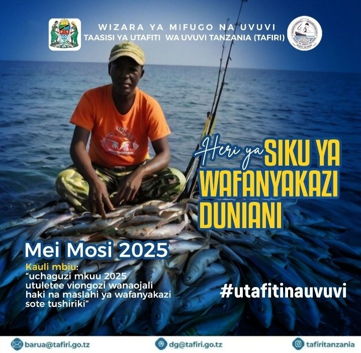 TAFIRI (@tafiri_tz) on Twitter photo Mkurugenzi Mkuu wa Taasisi ya Utafiti wa Uvuvi Tanzania (TAFIRI) Na Watumishi Wote Wanawatakia Watanzania wote heri ya Sikukuu ya Wafanyakazi Duniani Mei Mosi 2025.
<a href="/IKimirei/">Ismael Kimirei</a> <a href="/mifugonauvuvi/">wizarayamifugonauvuvi</a> Mkurugenzi Mkuu wa Taasisi ya Utafiti wa Uvuvi Tanzania (TAFIRI) Na Watumishi Wote Wanawatakia Watanzania wote heri ya Sikukuu ya Wafanyakazi Duniani Mei Mosi 2025.
<a href="/IKimirei/">Ismael Kimirei</a> <a href="/mifugonauvuvi/">wizarayamifugonauvuvi</a>