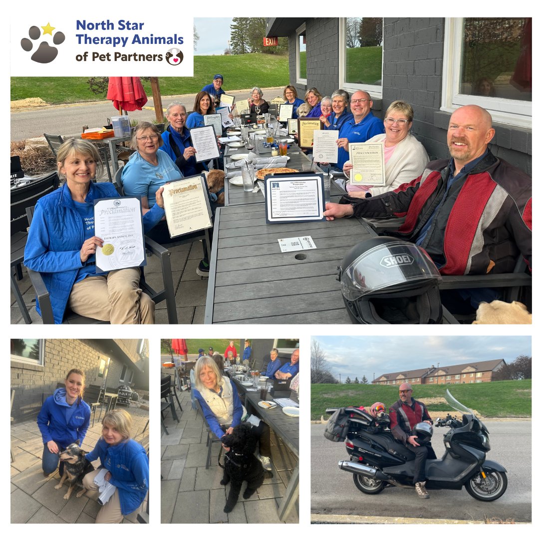 nstamn's tweet photo. Hard-working #PetPartners handlers spent today gathering proclamations for #NationalTherapyAnimalDay.
They collected 18 proclamations including one for #StateofMinnesota.
At a social event this evening they display proclamations and unwind - with or without wheels! https://t.co/ICkRhvXuUi