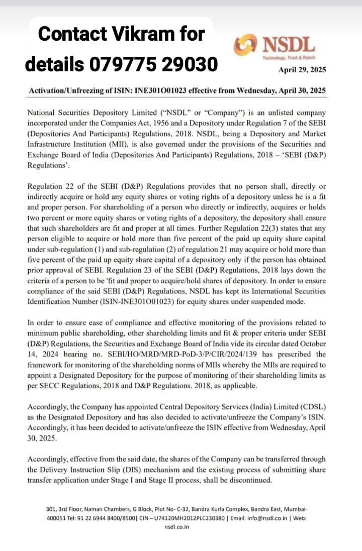 UnlistedXChange's tweet image. NSDL is also now freely tradable in #UnListedMarkets with T+1 delivery

Call/WhatsApp - 079775 29030 for buy or sell

We deal in all major #UnlistedShares #PreIPO and #Physical shares, buy or sell

#NSE #NSDL #NCDEX #MSEi #CareHealth #CSK #HDBFinance #HDFCSec #OYO etc.. available