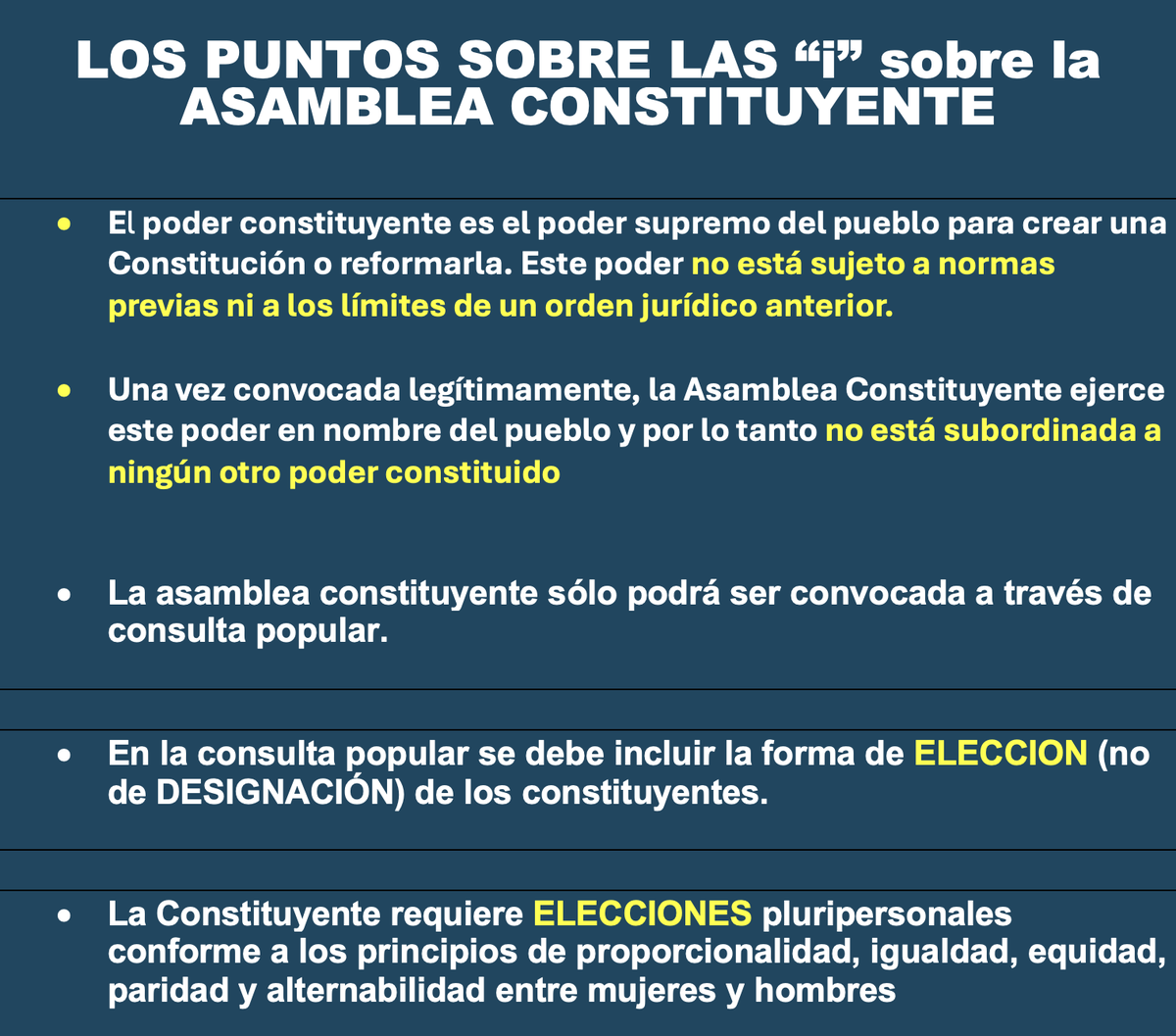Algunos estan totalmente confundidos sobre la importancia y trascendencia de una Asamblea Constituyente. Quieren confundir a todos con medias verdades y con mucha imaginación combinada con mucha ignorancia. 
Lo que no se conoce no se puede cambiar CONOZCAMOS NUESTRA CONSTITUCION