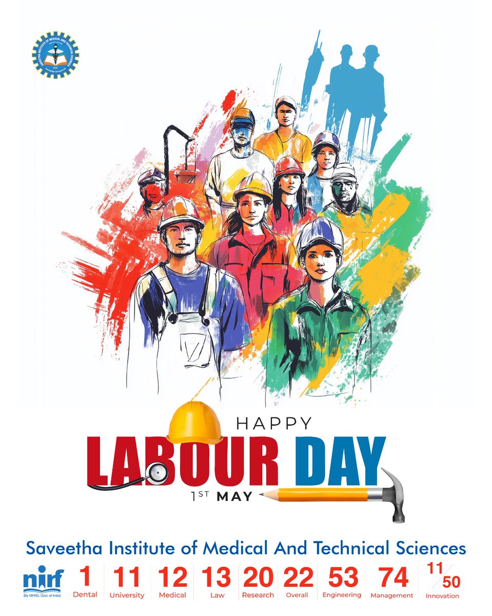 May day wishes to all <a href="/SIMATS2/">SIMATS</a> <a href="/DentalSaveetha/">Saveetha Dental College Official</a> <a href="/sdcphysiology22/">Physiology Saveetha</a> <a href="/smc_simats/">Saveetha Medical College Hospital,(Official)SIMATS</a>