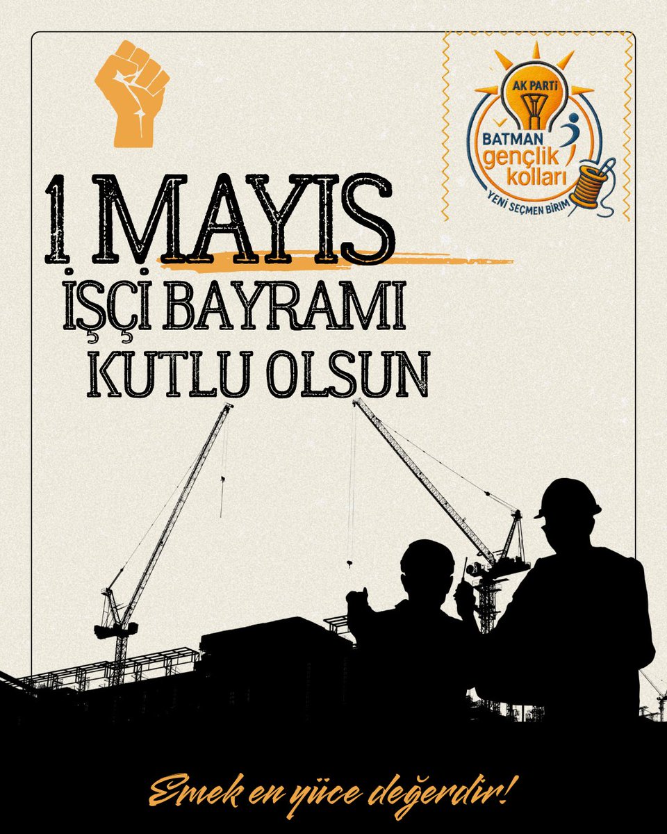"Ülkemizin kalkınmasında ve toplumumuzun ilerlemesinde büyük pay sahibi olan tüm emekçilerin 1 Mayıs Emek ve Dayanışma Günü’nü kutluyor; sağlık, huzur ve başarı dolu bir çalışma hayatı diliyoruz."

<a href="/SansiHuseyin/">Hüseyin Şansi</a> 
<a href="/MustafaSahin72/">Mustafa ŞAHİN</a>
<a href="/tkutluay64/">Tolunay Kutluay</a> 

#1MAYIS
#batman 
#akgenclik