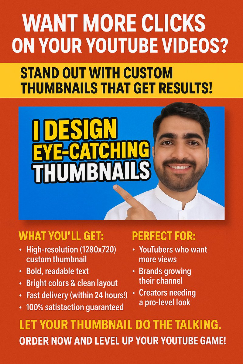 Want you more clicks on your #YouTube video 
I catching #Eye_Catching #Thumbnails
Contact on #WhatsApp link in bio.