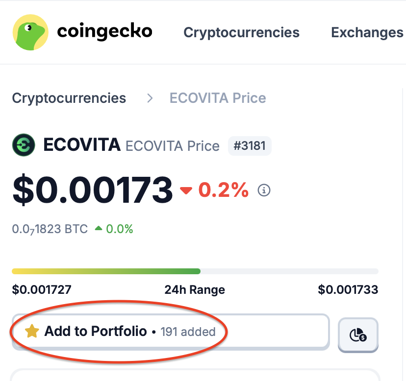 🎉 $ECOVITA token is listed on CoinGecko!
Add it to your portfolio and join the event to win USDT rewards! 🌱💰

📌 Event details: t.me/ECOVITA_Announ…

📎 CoinGecko: coingecko.com/en/coins/ecovi…

#ECOVITA #CoinGecko #CryptoRewards #USDT #GreenCrypto #EcoFriendly #TokenListing