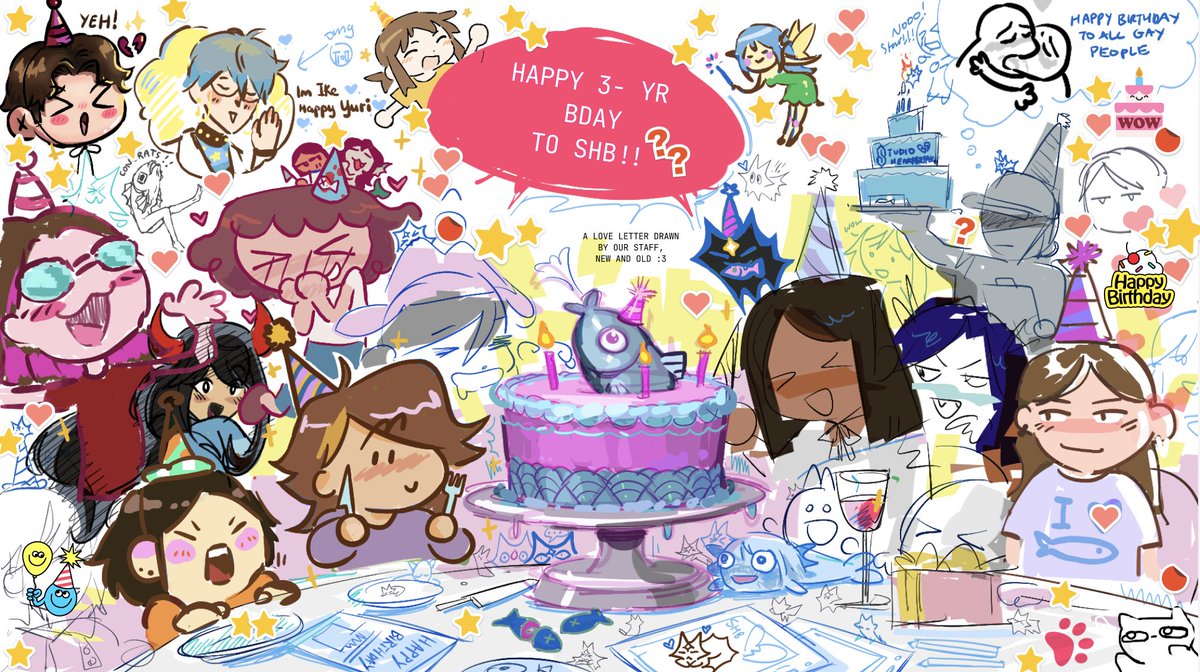 happy 3 years of fish yuri :) a drawing from our team!!