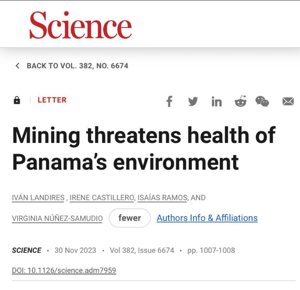 En la reconocida revista científica Science dejamos en evidencia los efectos dañinos de la Minería a cielo abierto sobre la salud humana y ambiental, con evidencia científica ⁦⁦<a href="/Saldelasredespa/">Sal De Las Redes</a>⁩ #elorodePanamaesVerde science.org/doi/10.1126/sc…