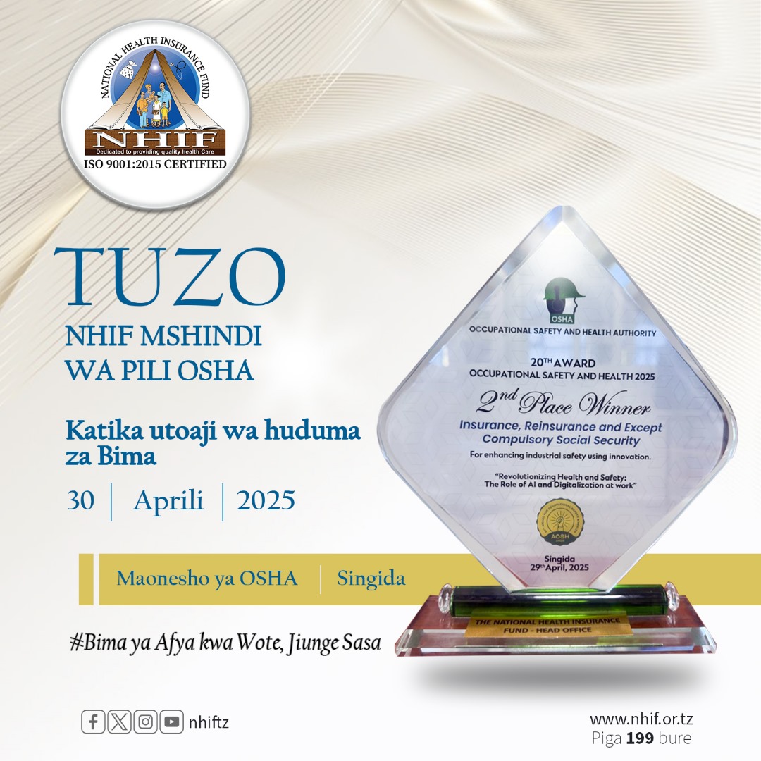 NHIF Tanzania (@nhiftz) on Twitter photo Chagua NHIF kwa Huduma Bora za Bima ya Afya.
Bima ya Afya kwa Wote, Jiunge Sasa !
<a href="/wizara_afyatz/">Wizara ya Afya Tanzania ๐น๐ฟ</a> <a href="/bima_afyatz/">BIMA YA AFYA KWA WOTE ๐น๐ฟ</a>
<a href="/TZMsemajiMkuu/">Msemaji Mkuu wa Serikali</a> Chagua NHIF kwa Huduma Bora za Bima ya Afya.
Bima ya Afya kwa Wote, Jiunge Sasa !
<a href="/wizara_afyatz/">Wizara ya Afya Tanzania ๐น๐ฟ</a> <a href="/bima_afyatz/">BIMA YA AFYA KWA WOTE ๐น๐ฟ</a>
<a href="/TZMsemajiMkuu/">Msemaji Mkuu wa Serikali</a>