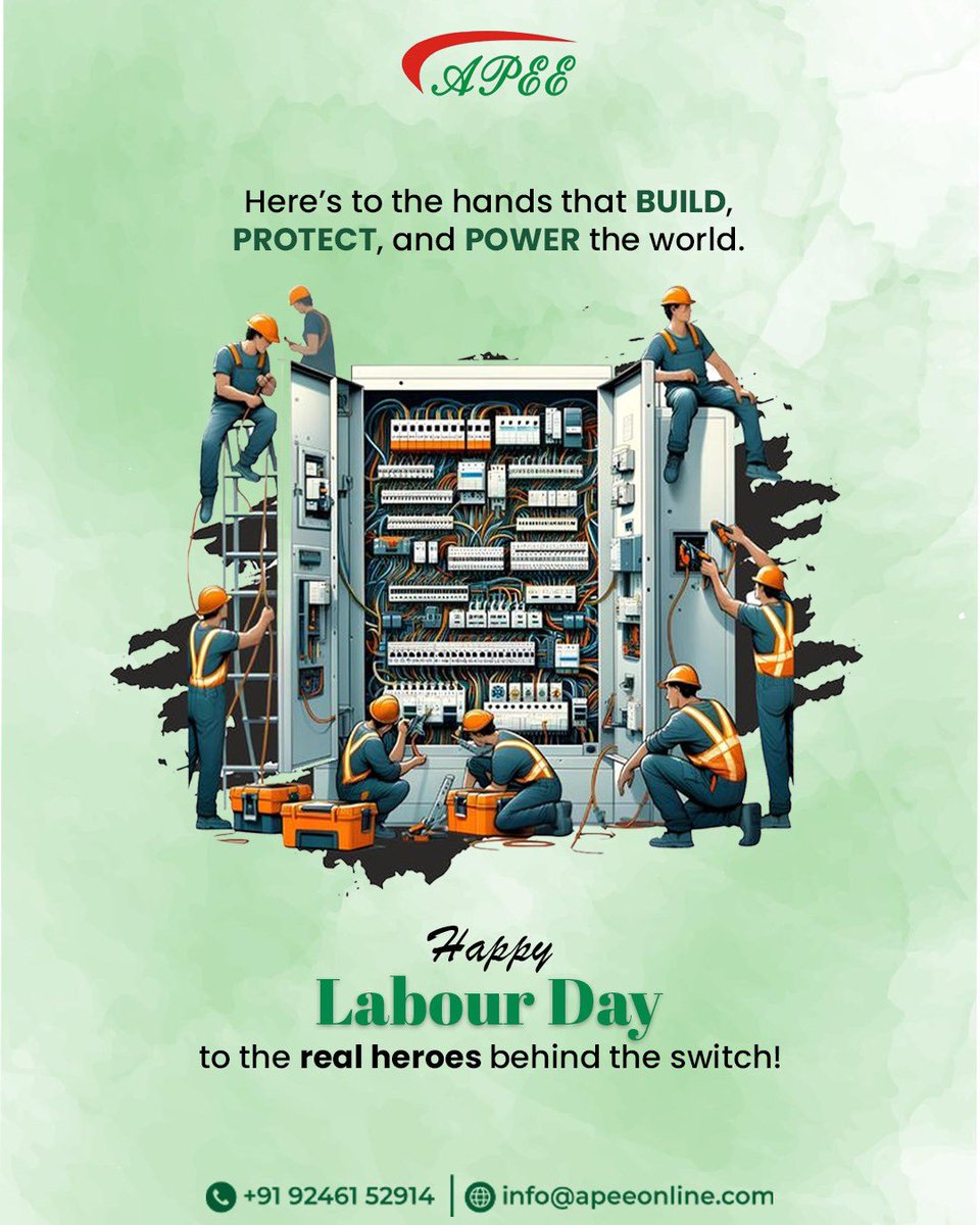 media_apee's tweet photo. Here’s to the real heroes who keep the world wired, powered, and protected.
This Labour Day, we salute the hands that make every connection count!

#LabourDay #PoweringTheWorld #RealHeroes #TeamAPEE #ElectricalWarriors #BehindTheSwitch #WorkforceStrength #SaluteToWorkers #APEE https://t.co/5thaXwWLsv