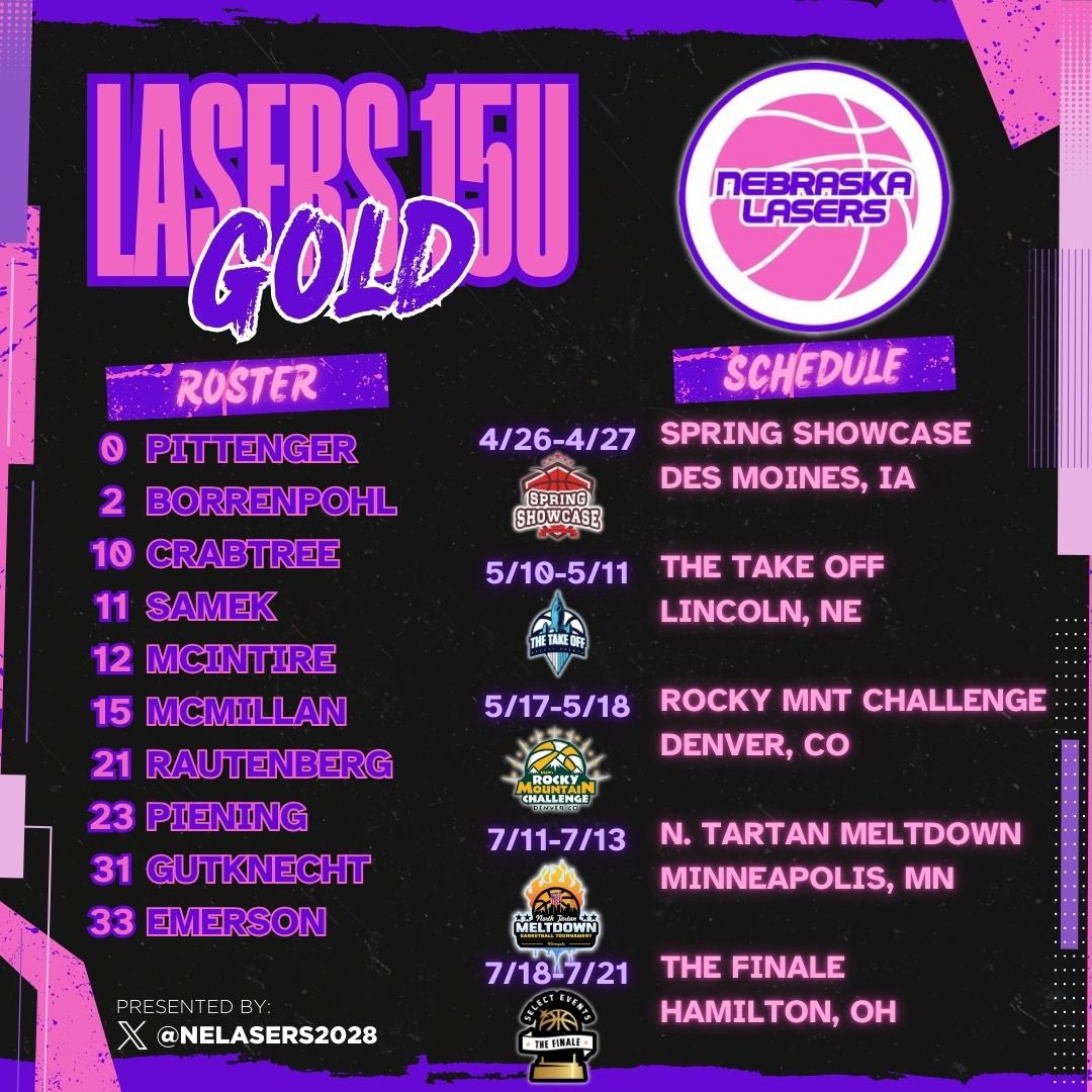 15u Laser Gold 2025 Schedule
Special group of young women with a ton of talent. Player profiles coming soon.