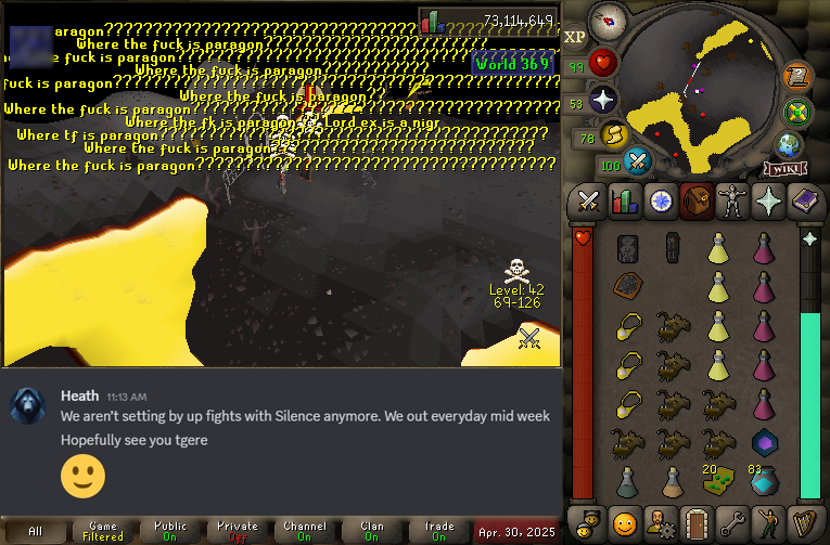 WHERE THE FUCK IS @PARAGONE??? WHILE THEY'RE AVOIDING US WE'RE OUT HERE STEALING EVERYTHING IN SIGHT! RAN INTO @STORMDABLOCK AND TOOK THEIR LEADERS AGS INFRONT OF THEIR WHOLE CLAN! AND THEN A MEMBERS STAFF RIGHT AFTER! 🤣 DISCORD.GG/SILENCE-RS