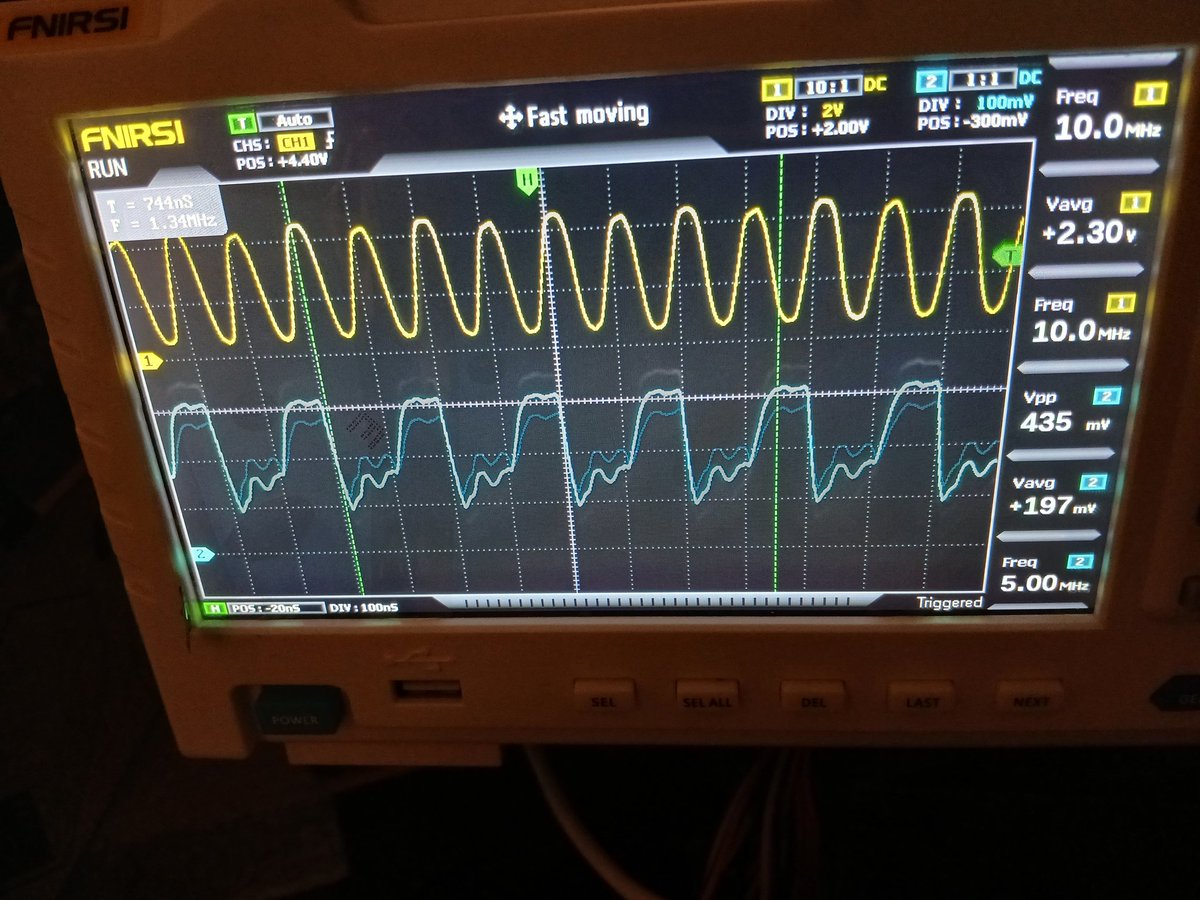 nanochess's tweet image. The sockets are now soldered. I decided to start with the oscillator, and I made one with a 10mhz crystal and divided with 74LS74. The capacitor between inverters was 10pf so it failed, it must be 0.1uf. I&apos;m pretty happy to have the required 5 mhz. #retro #transputer