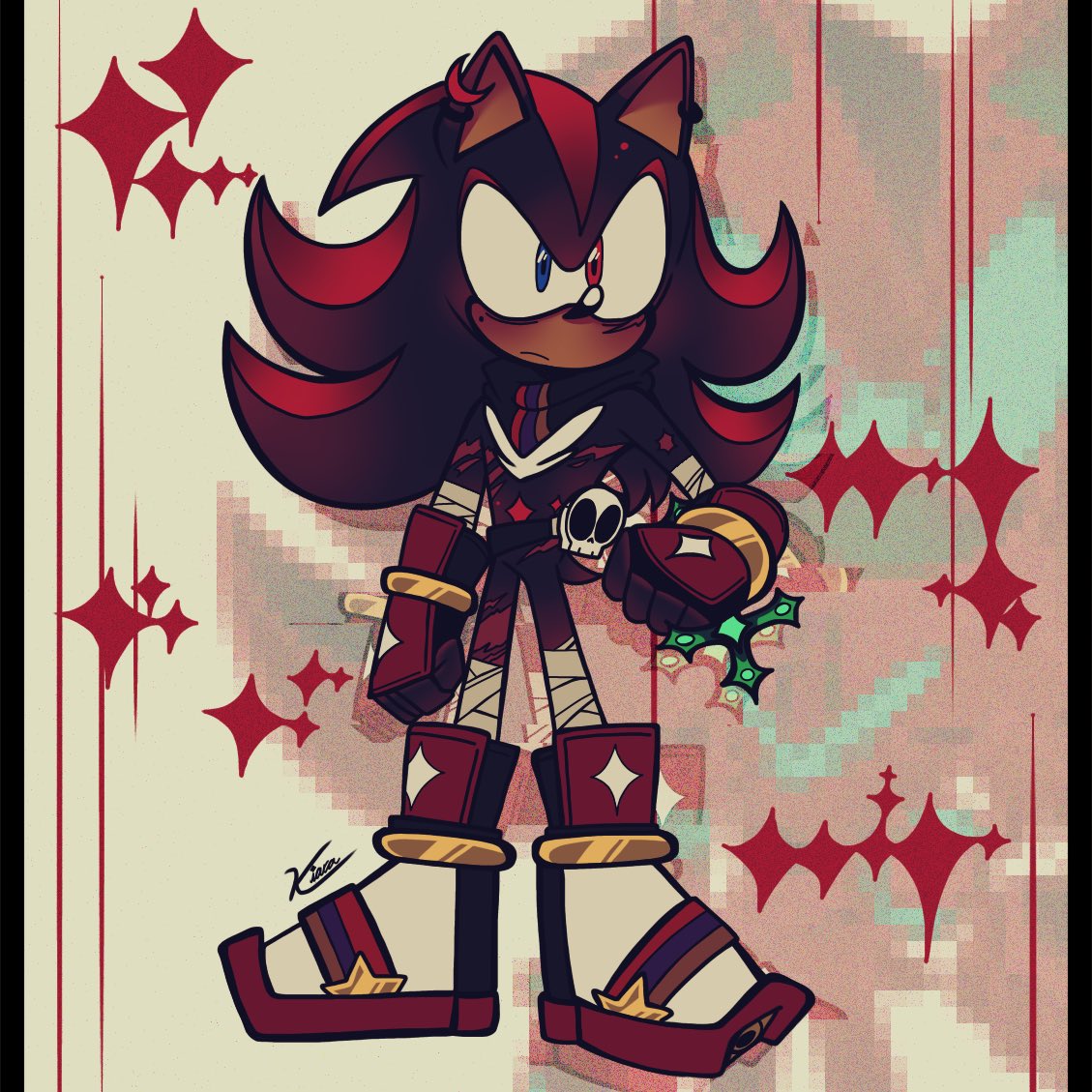 KixraNxra006's tweet image. ͟͟͞͞➳❥ Decided to simplify Shadow’s design cause the other felt like I was clashin in ideas :,&amp;gt; hope the new one looks decent! I want to also make it easier for my friend to draw their shadow sona so- I hope they like it at least
Enjoy da art !!

#ShadowTheHedgehog #sonicau