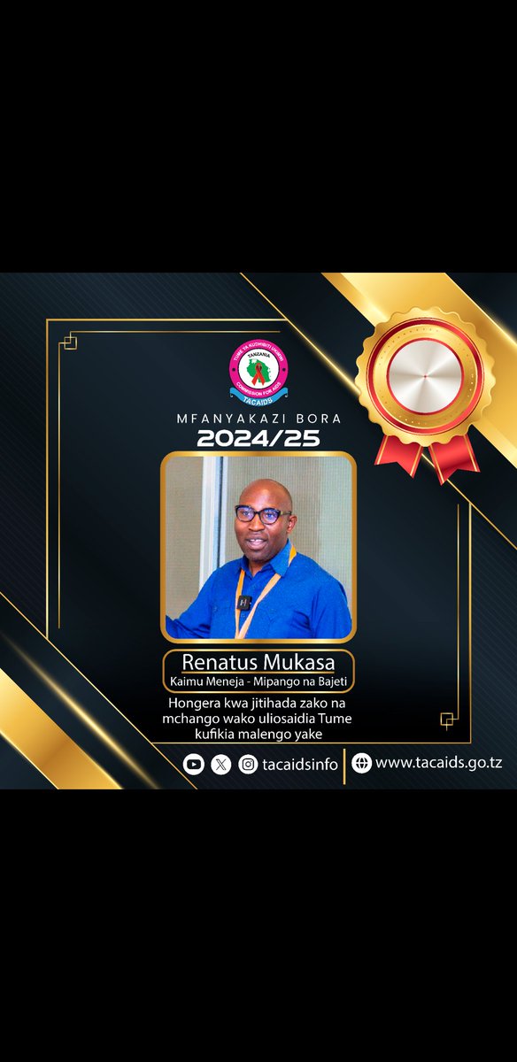 Hongera Mfanyakazi hodari wa Tume ya Kudhibiti UKIMWI Tanzania TACAIDS kwa mwaka 2025