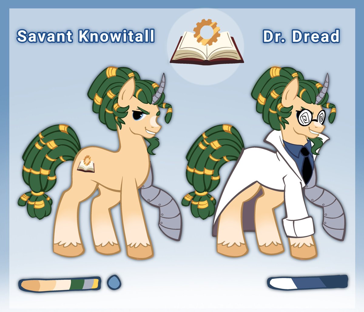 CapsDoom's tweet image. ( Because I am very terrible with money) Reference sheets for both Savant Knowitall and Penelope Daylily 💚🧡 

Shoutout to the GOAT @klauzoo for the comm !