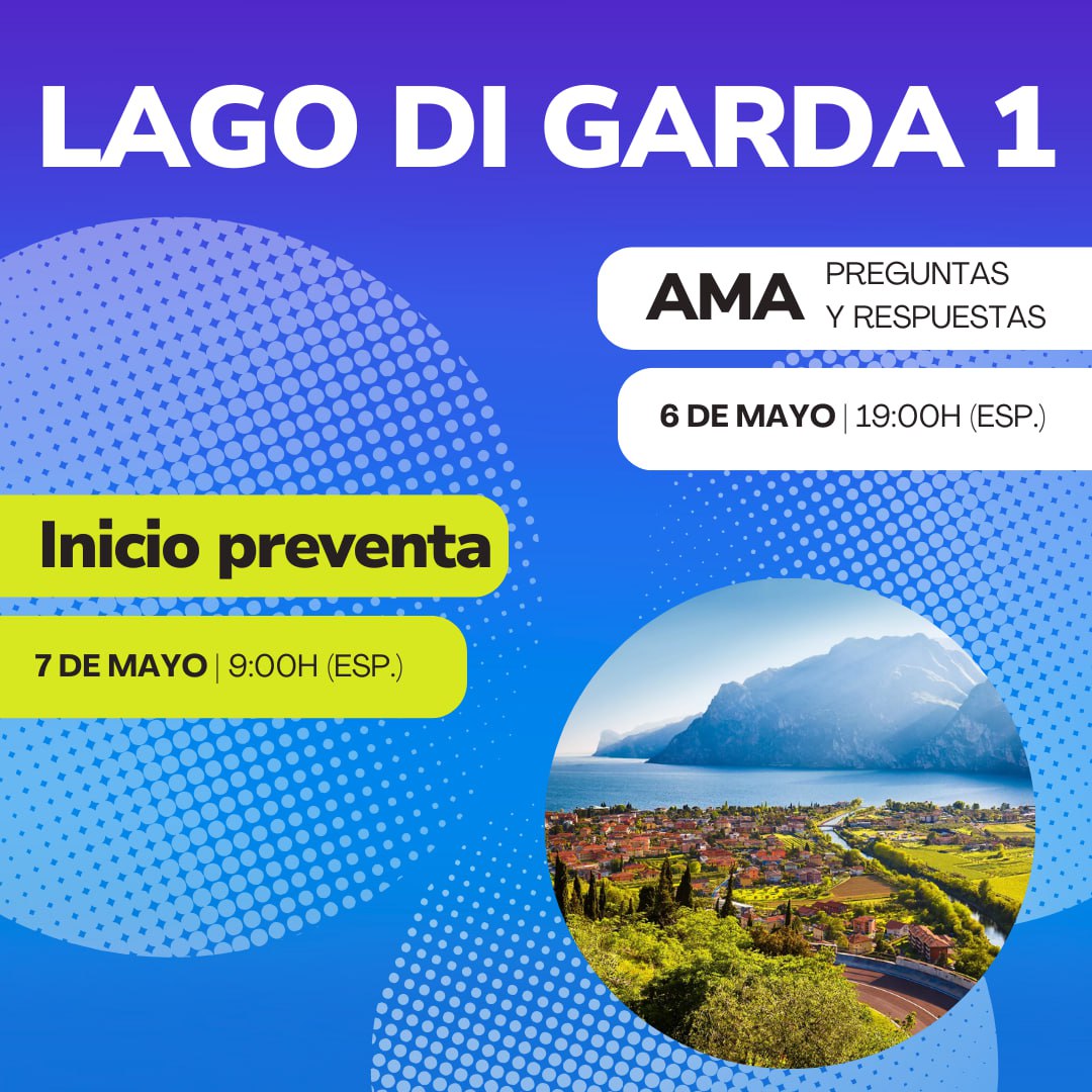 ¡El lanzamiento de Lago di Garda 1 está a la vuelta de la esquina! 

Así que tenemos fechas importantes por delante…

🗓 Para comenzar, el martes 6 de mayo a las 19:00h (ESP), haremos el AMA de presentación de Lago di Garda 1 en esta comunidad de Telegram.

🗓 El miércoles 7 de