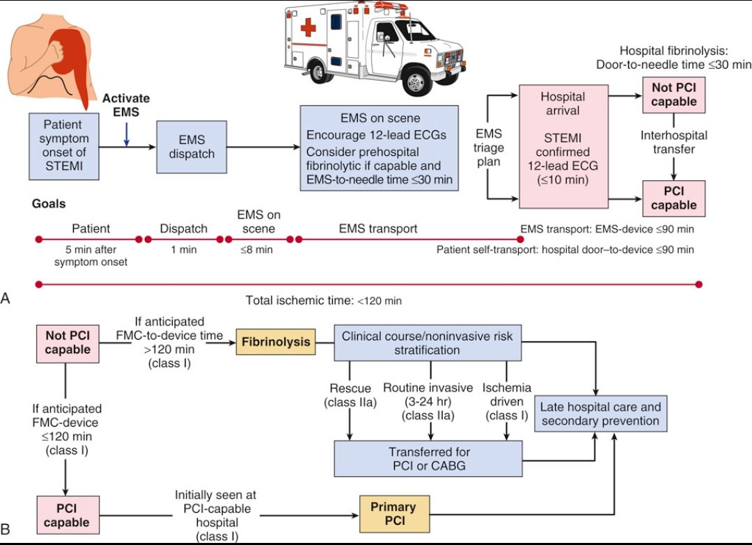 What is STEMI?
ST-Elevation Myocardial Infarction (STEMI) is a life-threatening heart attack caused by complete blockage of a coronary artery, leading to extensive myocardial damage. Immediate reperfusion is critical.

System Goals in STEMI Care:
Total ischemic time &lt;120 minutes