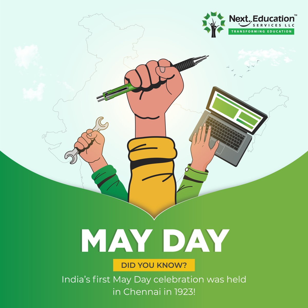 NextEducationAE's tweet image. On May 1, 1923, Chennai hosted India’s 1st May Day. Led by M. Singaravelu, it marked the rise of labor rights & unity. Let's honor the hands that build our future. #MayDay #NextEducation #edtech