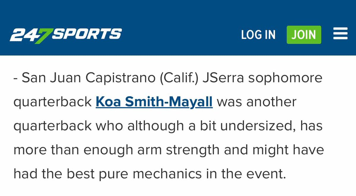 Koa Smith-Mayall (@koa_smithmayall) on Twitter photo Grateful to be mentioned among the top performers at the SoCal <a href="/NPShowcases/">National Preps Showcases</a> Thank you <a href="/GregBiggins/">Greg Biggins</a> for the write up! #AG2G
<a href="/vscwintoday/">Victor Santa Cruz</a> <a href="/Score2Win/">Rudy Carlton</a> <a href="/JSerra_Football/">JSerra Football</a> <a href="/CoachDanny10/">Danny Hernandez</a> <a href="/LeftCoastAthl/">Coach Jose Mohler</a> <a href="/247Sports/">247Sports</a> Grateful to be mentioned among the top performers at the SoCal <a href="/NPShowcases/">National Preps Showcases</a> Thank you <a href="/GregBiggins/">Greg Biggins</a> for the write up! #AG2G
<a href="/vscwintoday/">Victor Santa Cruz</a> <a href="/Score2Win/">Rudy Carlton</a> <a href="/JSerra_Football/">JSerra Football</a> <a href="/CoachDanny10/">Danny Hernandez</a> <a href="/LeftCoastAthl/">Coach Jose Mohler</a> <a href="/247Sports/">247Sports</a>
