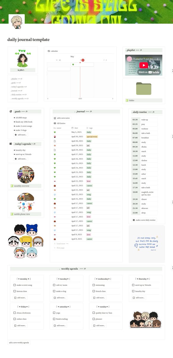 lafilledemarss's tweet photo. hiiii!!! aku ada template notion baruu niiii yg super duper cuttiieeeee<333

#notion #jurnal #journal #dailyjournal #journalling #diary #templatenotion #dailytemplate #NCTDREAM #zonauang️ #zonajajan️️ #notiontemplate https://t.co/3Ufxg9Cp3h
