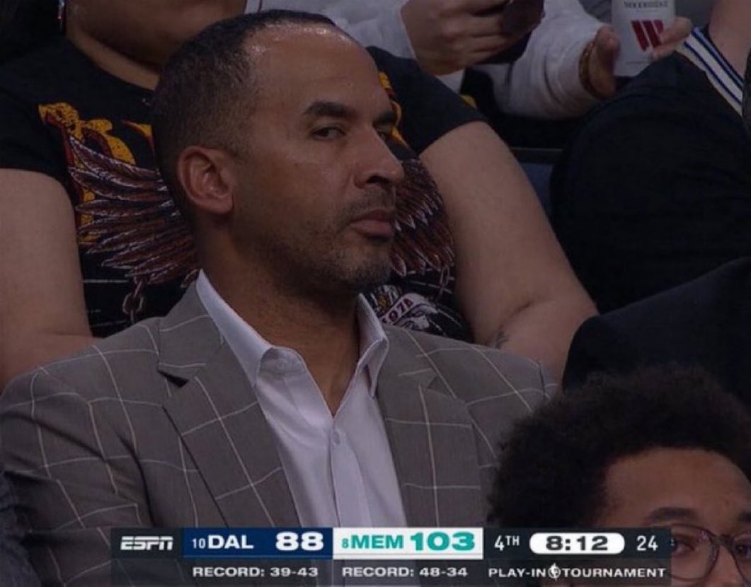 LegionHoops's tweet image. Nico Harrison watching Luka and the Lakers lose in the first round