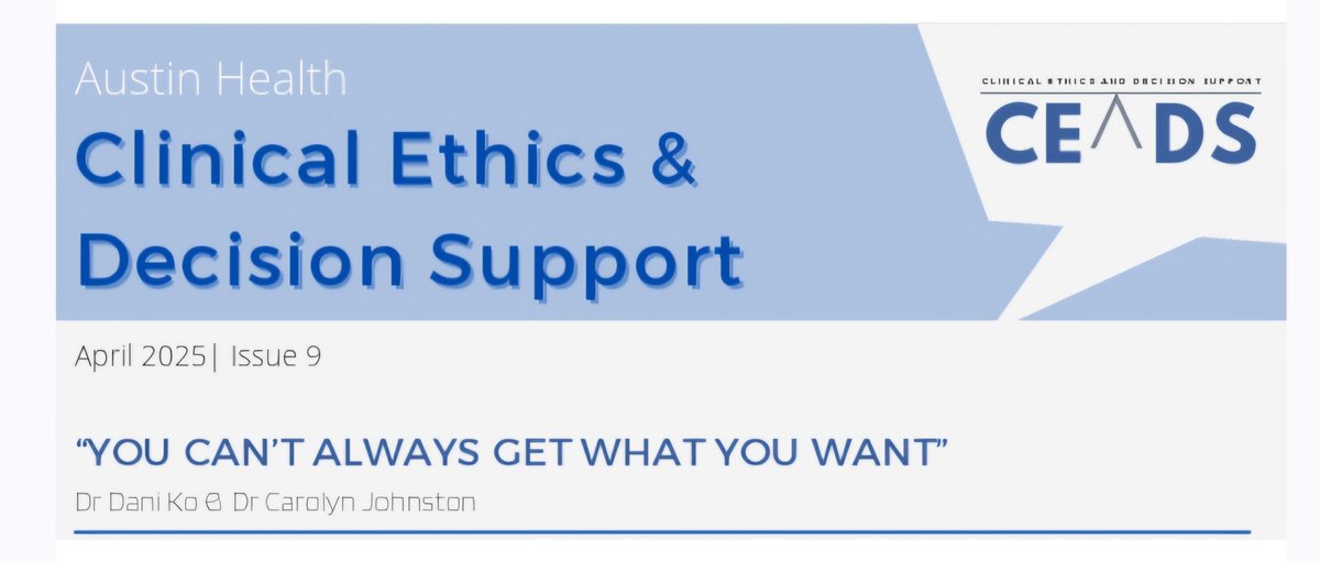 tomegirl40's tweet image. You can't always get what you want!
So, when is it appropriate to say ‘no’ to a patient’s request? 
And what is the #ethicalreasoning behind that decision? 
Read more ... #clinicalethics #CEADS #patientautonomy
medicine.unimelb.edu.au/__data/assets/…