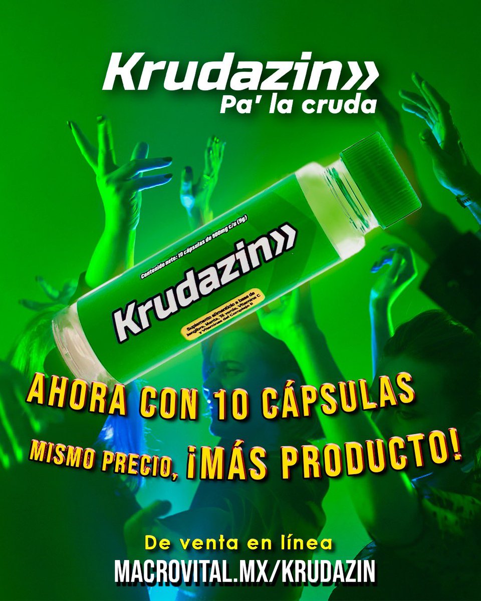 No pares la fiesta, recupérate rápido
Krudazin te ayuda a dejar atrás el malestar y volver a sentirte al 100%. Energía renovada para seguir disfrutando sin límites.

🔍 Consíguelo en: macrovital.mx/krudazin/
#Krudazin #RecargaTotal #VuelveAlRitmo